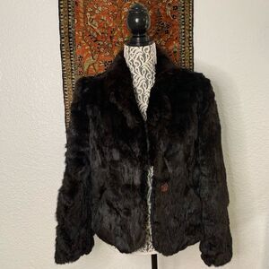 Vintage 80s Mademoiselle Genuine Rabbit Fur Coat Black Jacket Small